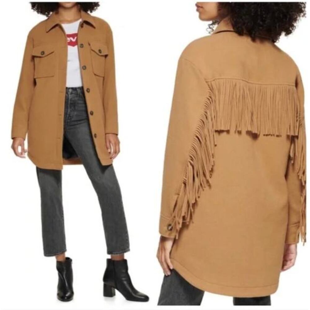 Levi's tan lined‎ fringe coat